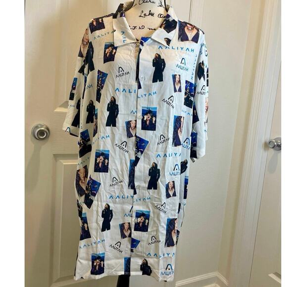 AALIAH BUTTON DOWN SHIRT SZ XXL PRINCESS OF R&B HIP HOP AALIAH PRINT ALL OVER - Picture 14 of 16